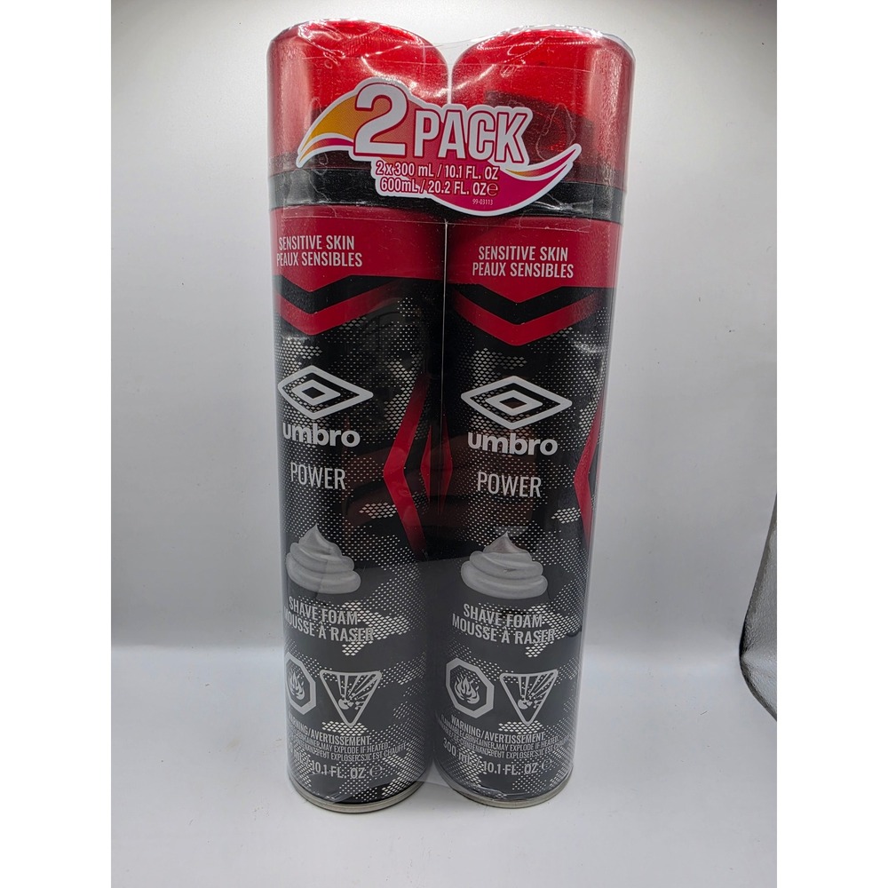 Umbro Power Shave Foam Sensitive Skin 2 Pack 10.1oz Cans Total 20.2oz New